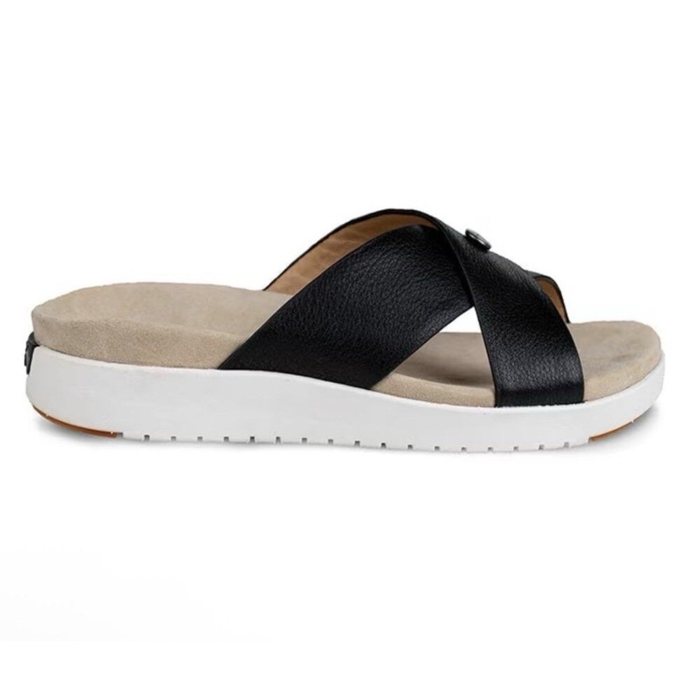 Kuru Sandal Breeze Black Leather Slip On‎ Slide Sandal Womens 12 Medium New Box - Picture 2 of 11